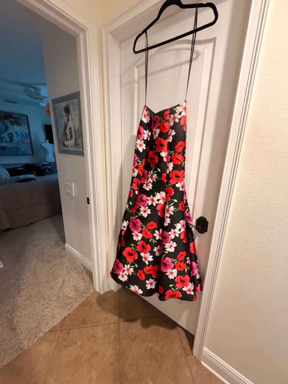 Floral Maxi Skirt in Black with Red & Pink Blooms - Picture 2 of 6